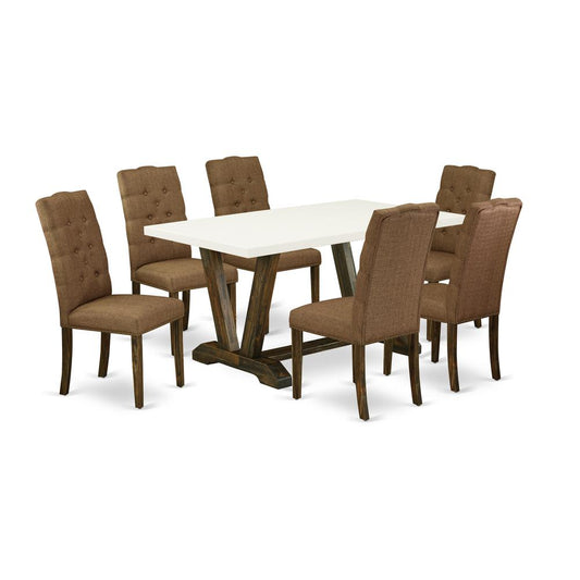 7-Piece Small Dining Table Set - 6 Dining Room Chairs And A Rectangular Dining Table Solid Wood Frame By East West Furniture | Dining Sets | Modishstore