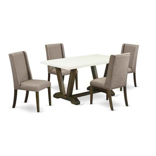 5-Piece Modern Dinette Set Included 4 Kitchen Dining Chairs Upholstered Seat And Stylish Chair Back And Rectangular Dining Room Table By East West Furniture | Dining Sets | Modishstore