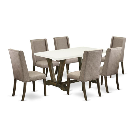 7-Piece Small Dining Table Set - 6 Upholstered Dining Chairs And Dining Table Solid Wood Frame By East West Furniture | Dining Sets | Modishstore