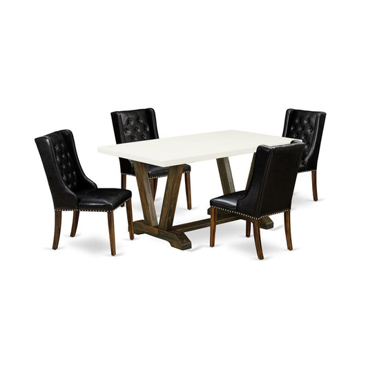 5 Piece Dining Room Table Set - 4 Black Pu Leather Mid Century Dining Chairs Button Tufted By East West Furniture | Dining Sets | Modishstore