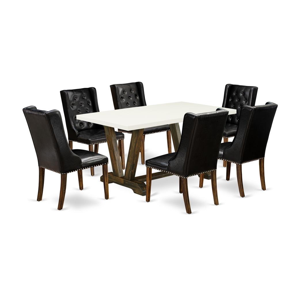 7-Piece Kitchen Table Set - 6 Black Pu Leather Parson Chairs Button Tufted By East West Furniture | Dining Sets | Modishstore