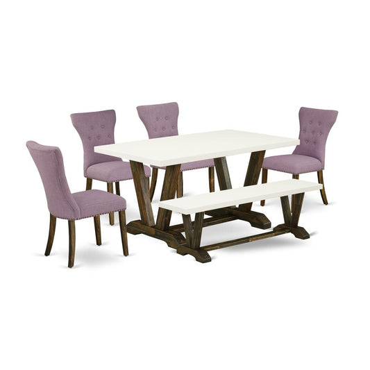 6-Pc Dining Table Set- 4 Upholstered Dining Chairs By East West Furniture | Dining Sets | Modishstore