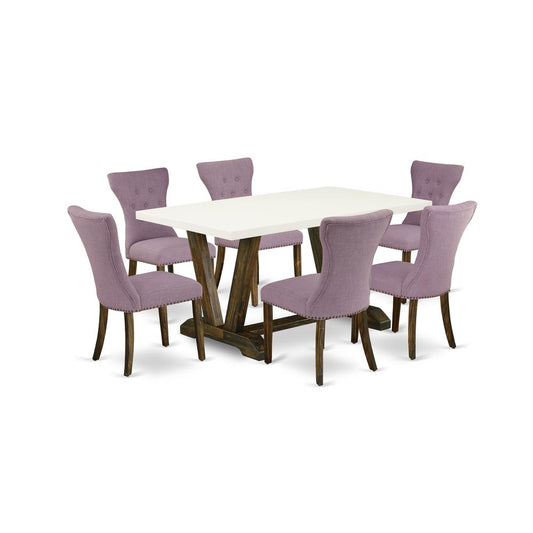 7-Piece Modern Dining Set- 6 Upholstered Dining Chairs By East West Furniture | Dining Sets | Modishstore