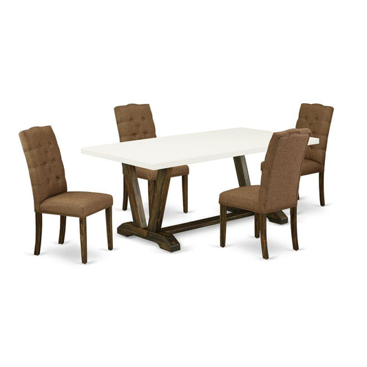 5-Pc Dining Room Table Set Included 4 Kitchen Parson Chairs Upholstered Seat And High Button Tufted Chair Back And Rectangular Dining Table By East West Furniture | Dining Sets | Modishstore