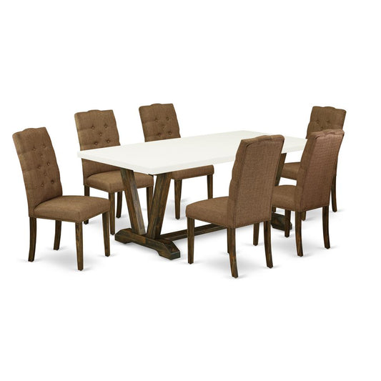 7-Piece Dining Room Table Set - 6 Parson Dining Chairs And Small Rectangular Rectangular Table Hardwood Frame By East West Furniture | Dining Sets | Modishstore