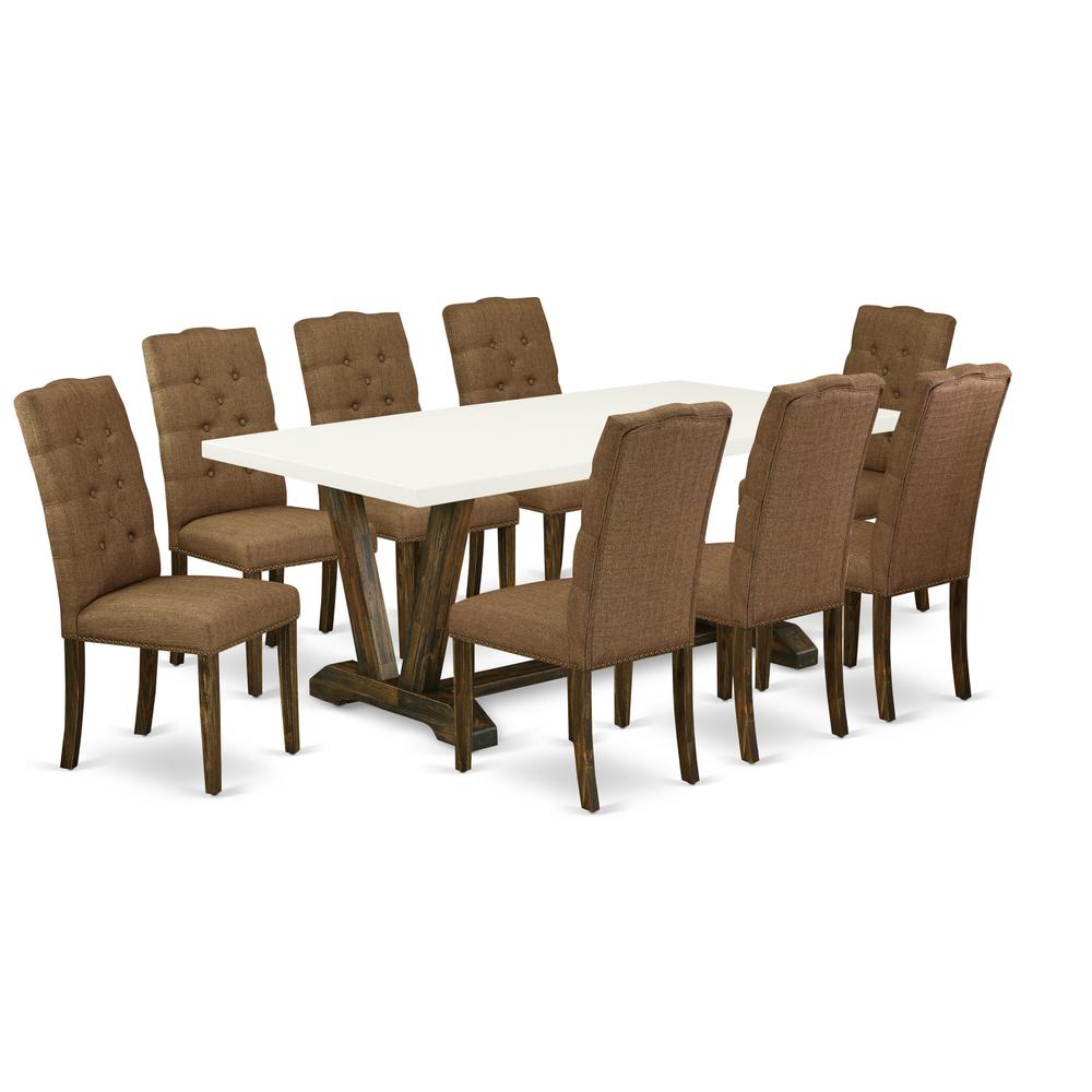 9-Piece Dining Set - 8 Parsons Chairs And A Modern Dining Table Solid Wood Structure By East West Furniture | Dining Sets | Modishstore