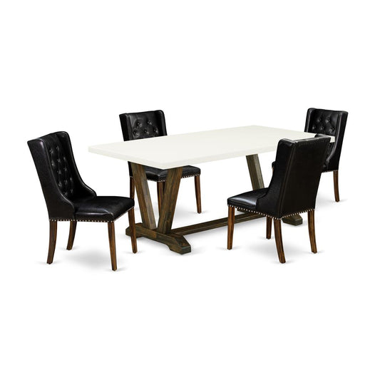 5 Piece Dining Room Set - 4 Black Pu Leather Dining Chairs Button Tufted By East West Furniture | Dining Sets | Modishstore