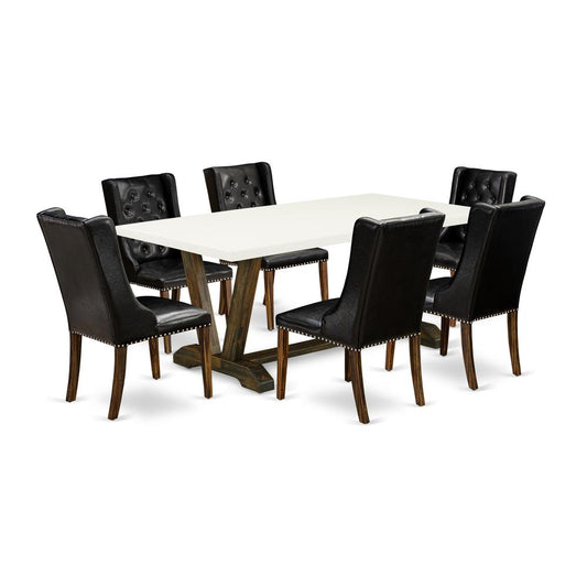 7-Piece Dining Set - 6 Black Pu Leather Parson Dining Room Chairs Button Tufted By East West Furniture | Dining Sets | Modishstore