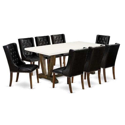 9-Piece Dining Room Set - 8 Black Pu Leather Parsons Chair Button Tufted By East West Furniture | Dining Sets | Modishstore