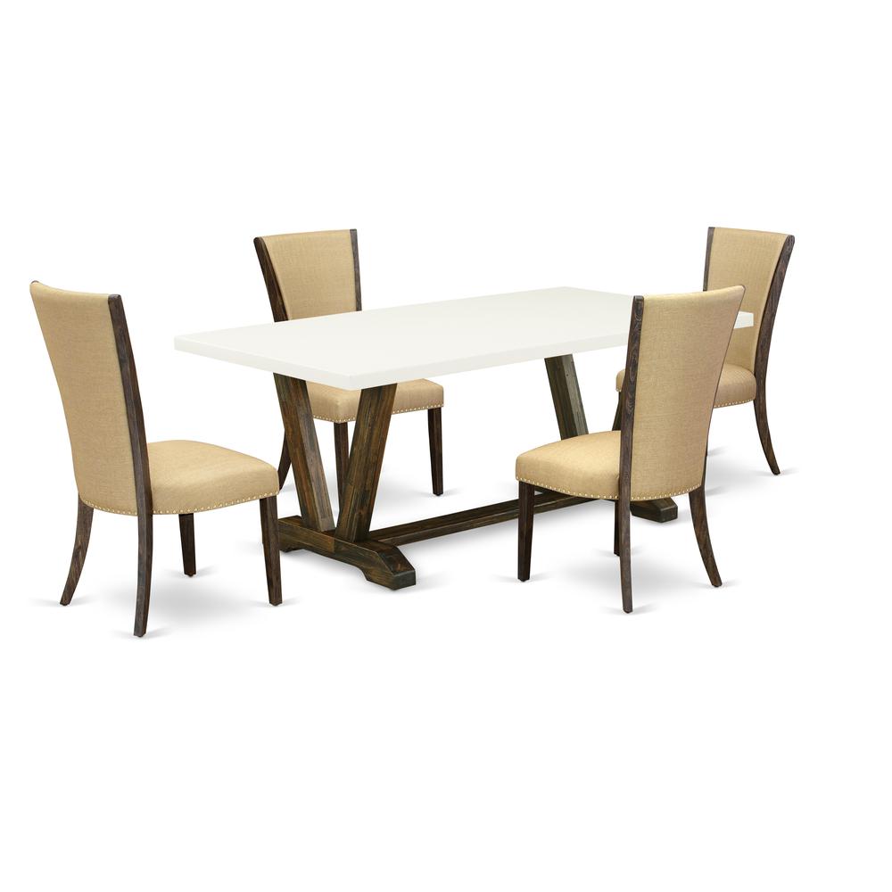 5Pc Kitchen Set Offers A Wood Dining Table And 4 Upholstered Dining Chairs By East West Furniture | Dining Sets | Modishstore