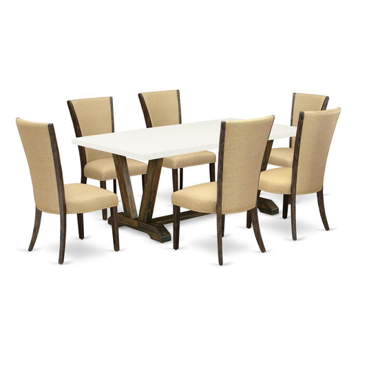 7Pc Dinette Sets For Small Spaces Contains A Wood Dining Table And 6 Upholstered Dining Chairs By East West Furniture | Dining Sets | Modishstore