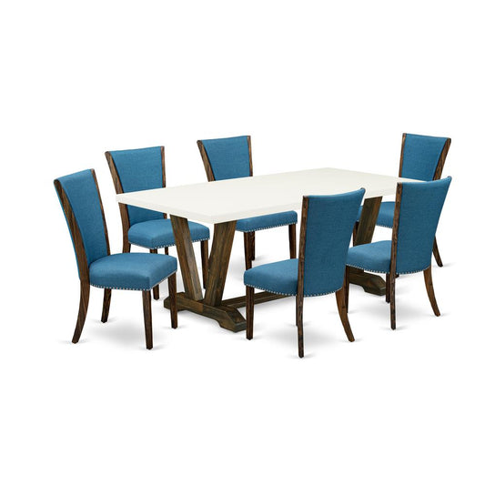 7Pc Dining Table Set Consists Of A Wood Table And 6 Parson Dining Chairs By East West Furniture | Dining Sets | Modishstore
