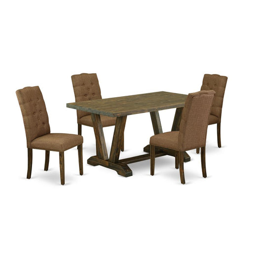 5-Pc Rectangular Dinette Set Included 4 Kitchen Parson Chairs Upholstered Seat And High Button Tufted Chair Back And Rectangular Dining Table By East West Furniture | Dining Sets | Modishstore