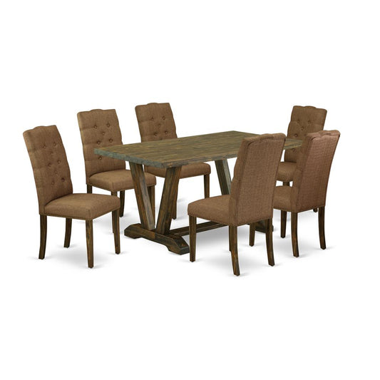 7-Piece Small Dining Table Set - 6 Dining Chairs And A Rectangular Dinner Table Hardwood Structure By East West Furniture | Dining Sets | Modishstore