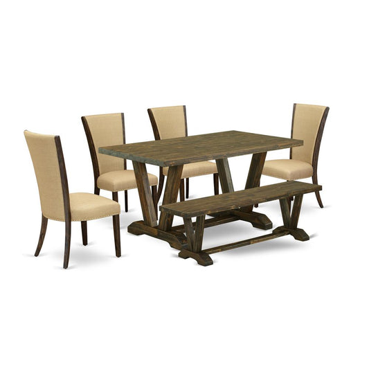 6 Piece Dinette Set - 4 Brown Linen Fabric Modern Chair By East West Furniture | Dining Sets | Modishstore