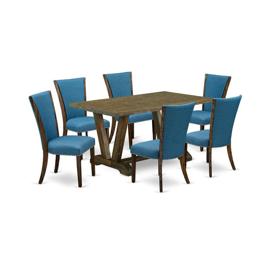 7Pc Dinette Sets For Small Spaces Includes A Dining Room Table And 6 Upholstered Dining Chairs By East West Furniture | Dining Sets | Modishstore