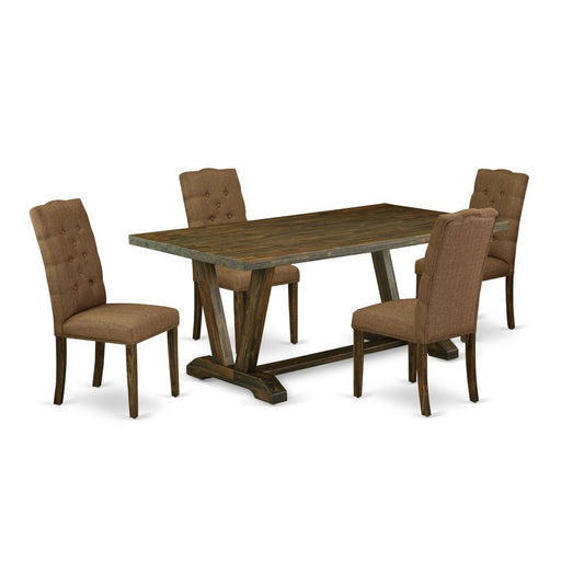 5-Pc Rectangular Dinette Set Included 4 Dining Chairs Upholstered Seat And High Button Tufted Chair Back And Rectangular Dining Table By East West Furniture | Dining Sets | Modishstore