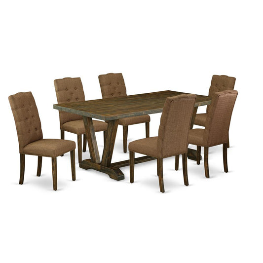 7-Piece Modern Dining Table Set - 6 Parson Chairs And A Rectangular Dining Table Solid Wood Frame By East West Furniture | Dining Sets | Modishstore