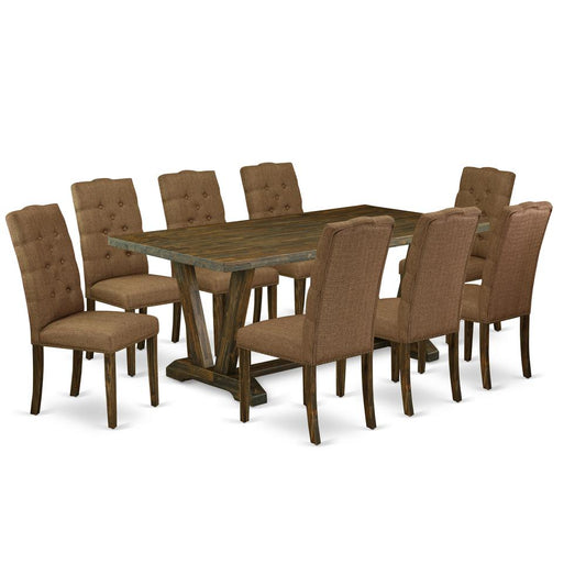 9-Piece Dinette Set - 8 Parson Chairs And A Rectangular Dinette Table Hardwood Structure By East West Furniture | Dining Sets | Modishstore