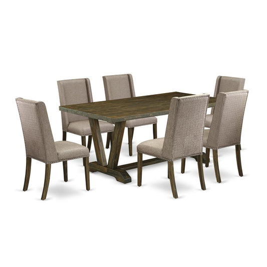 7-Piece Dining Table Set - 6 Person Dining Chairs And Small Rectangular Table Solid Wood Frame  High Back Button By East West Furniture | Dining Sets | Modishstore