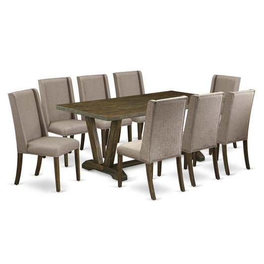 9-Piece Modern Dining Table Set - 8 Parson Chairs And A Rectangular Dining Table Hardwood Frame By East West Furniture | Dining Sets | Modishstore