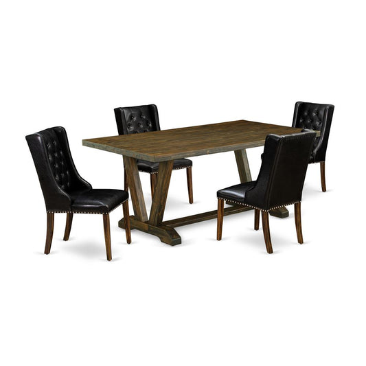 5 Piece Dining Table Set - 4 Black Pu Leather Dining Room Chairs Button Tufted By East West Furniture | Dining Sets | Modishstore