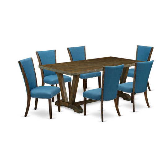 7Pc Dining Table Set Contains A Dining Table And 6 Upholstered Dining Chairs By East West Furniture | Dining Sets | Modishstore
