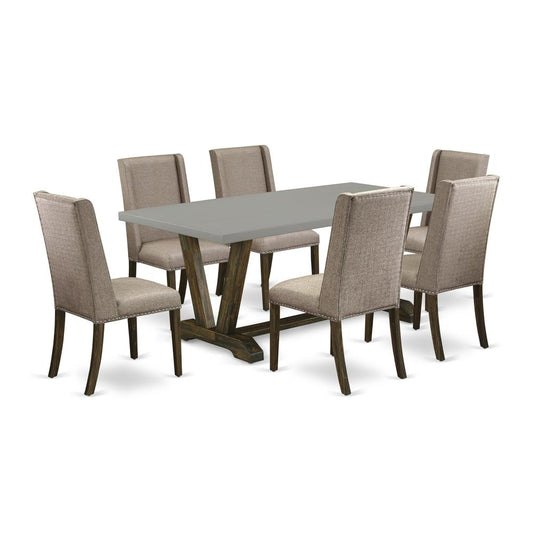 7-Piece Dining Table Set - 6 Person Dining Chairs And Rectangular Table Solid Wood Frame â¬Œ High Stylish Back & Linen White Finish By East West Furniture | Dining Sets | Modishstore