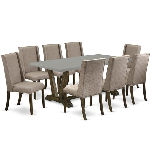 9-Piece Rectangular Dining Table Set - 8 Dining Room Chairs And A Rectangular Dinette Table Solid Wood Structure By East West Furniture | Dining Sets | Modishstore