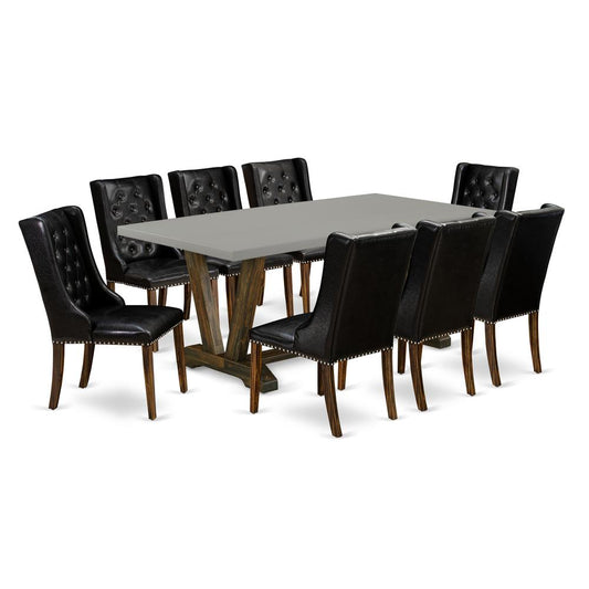 9-Piece Dining Room Table Set - 8 Black Pu Leather Dining Room Chairs Button Tufted By East West Furniture | Dining Sets | Modishstore
