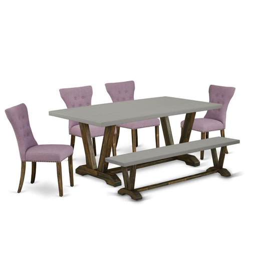 6-Piece Dinette Set - 4 Parson Chairs, An Amazing Bench And A Dining Table Solid Wood Structure By East West Furniture | Dining Sets | Modishstore