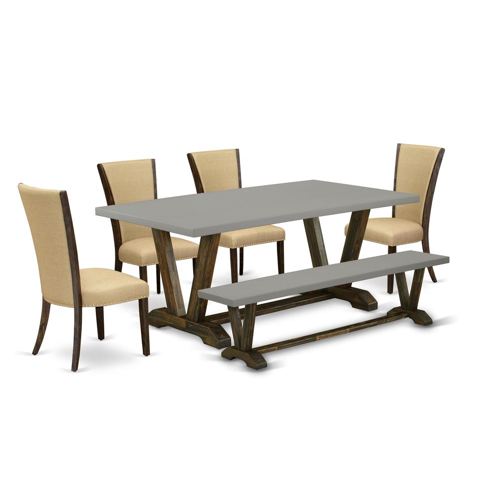 6 Piece Table Set - 4 Brown Linen Fabric Modern Dining Chairs By East West Furniture | Dining Sets | Modishstore