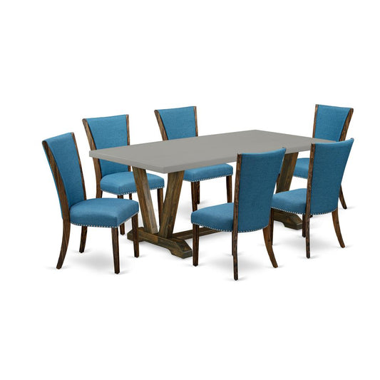 7Pc Dining Table Set Consists Of A Wood Table And 6 Upholstered Dining Chairs By East West Furniture | Dining Sets | Modishstore