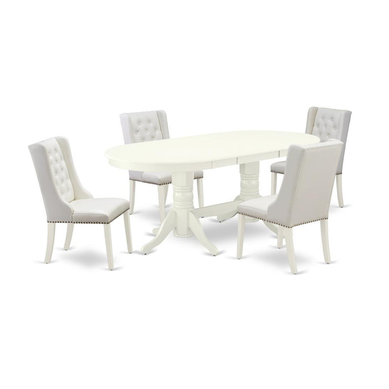 5-Pc Dinette Room Set Includes 1 Butterfly Leaf Double Pedestal Dining Table And 4 Light Grey Linen Fabric Dining Chairs By East West Furniture | Dining Sets | Modishstore