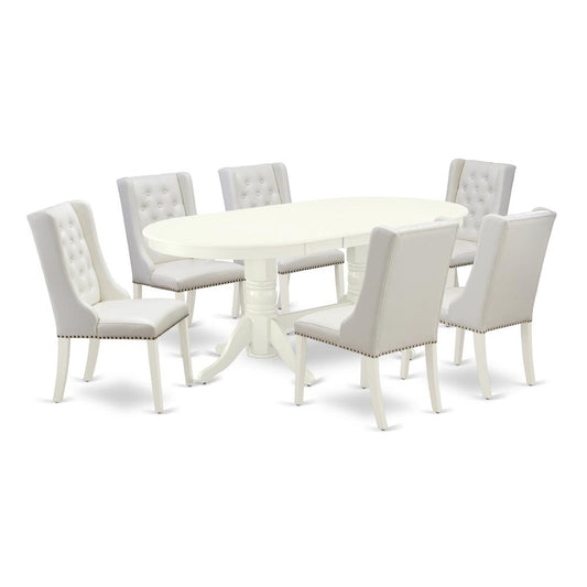 7-Pc Modern Dining Set Includes 1 Butterfly Leaf Double Pedestal Table And 6 Light Grey Linen Fabric Dining Room Chairs By East West Furniture | Dining Sets | Modishstore