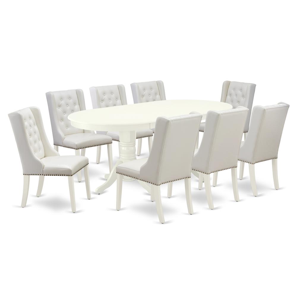 9-Pc Kitchen Dining Room Set Includes 1 Butterfly Leaf Double Pedestal Table - 8 Light Grey Linen Fabric Parson Chairs By East West Furniture | Dining Sets | Modishstore