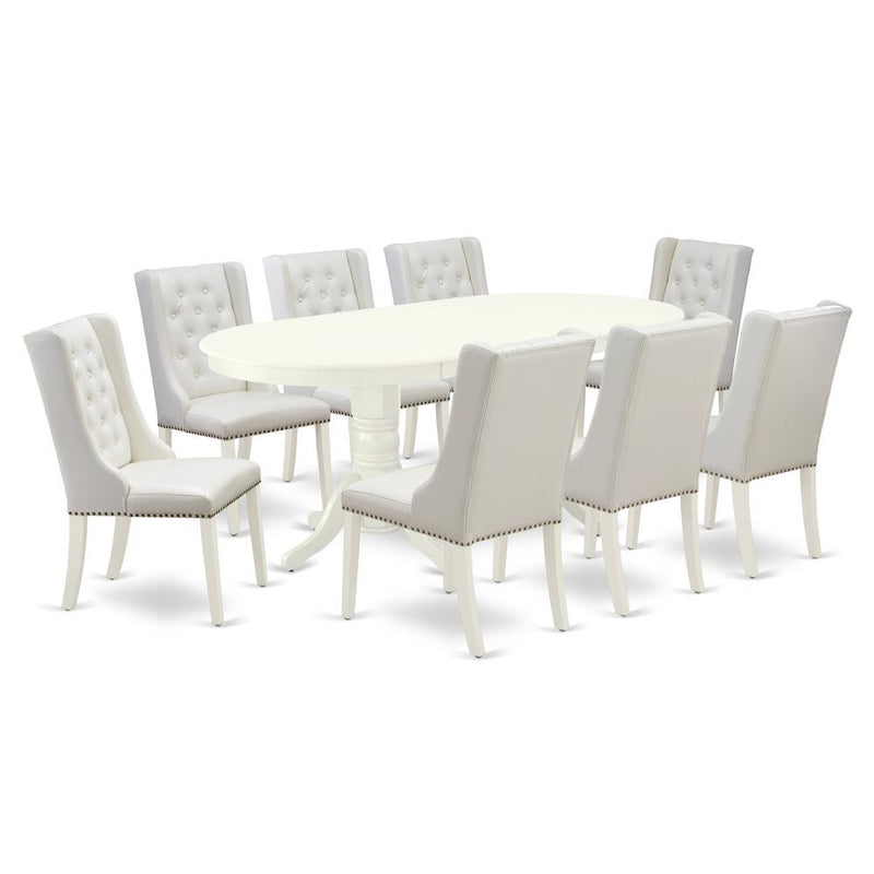 9-Pc Kitchen Dining Room Set Includes 1 Butterfly Leaf Double Pedestal Table - 8 Light Grey Linen Fabric Parson Chairs By East West Furniture | Dining Sets | Modishstore