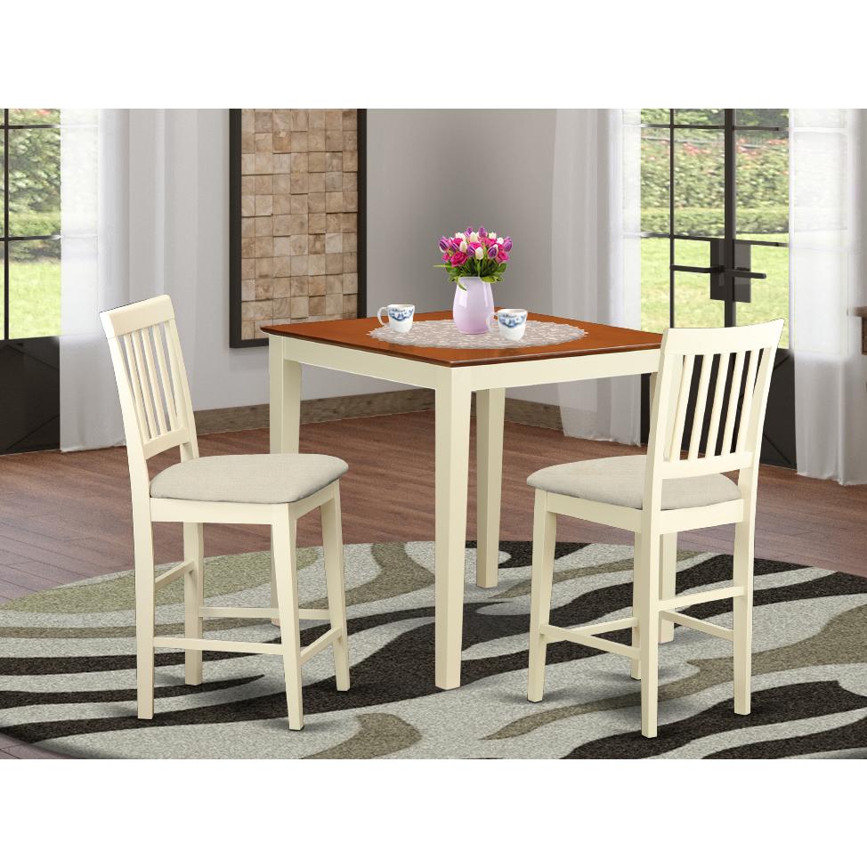 Vern3-Whi-C 3 Pc Counter Height Table And Chair Set-Pub Table And 2 Kitchen Bar Stool By East West Furniture | Bar Stools & Table | Modishstore - 2