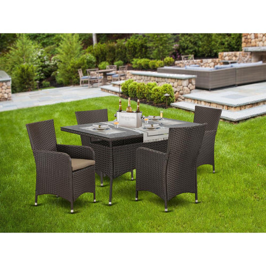 Wicker Patio Set Dark Brown VLLU5-63S By East West Furniture | Outdoor Dining Sets | Modishstore
