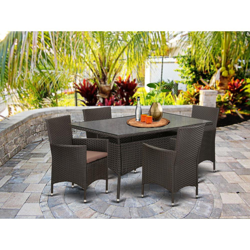 Wicker Patio Set Dark Brown VLVL5-63S By East West Furniture | Outdoor Dining Sets | Modishstore
