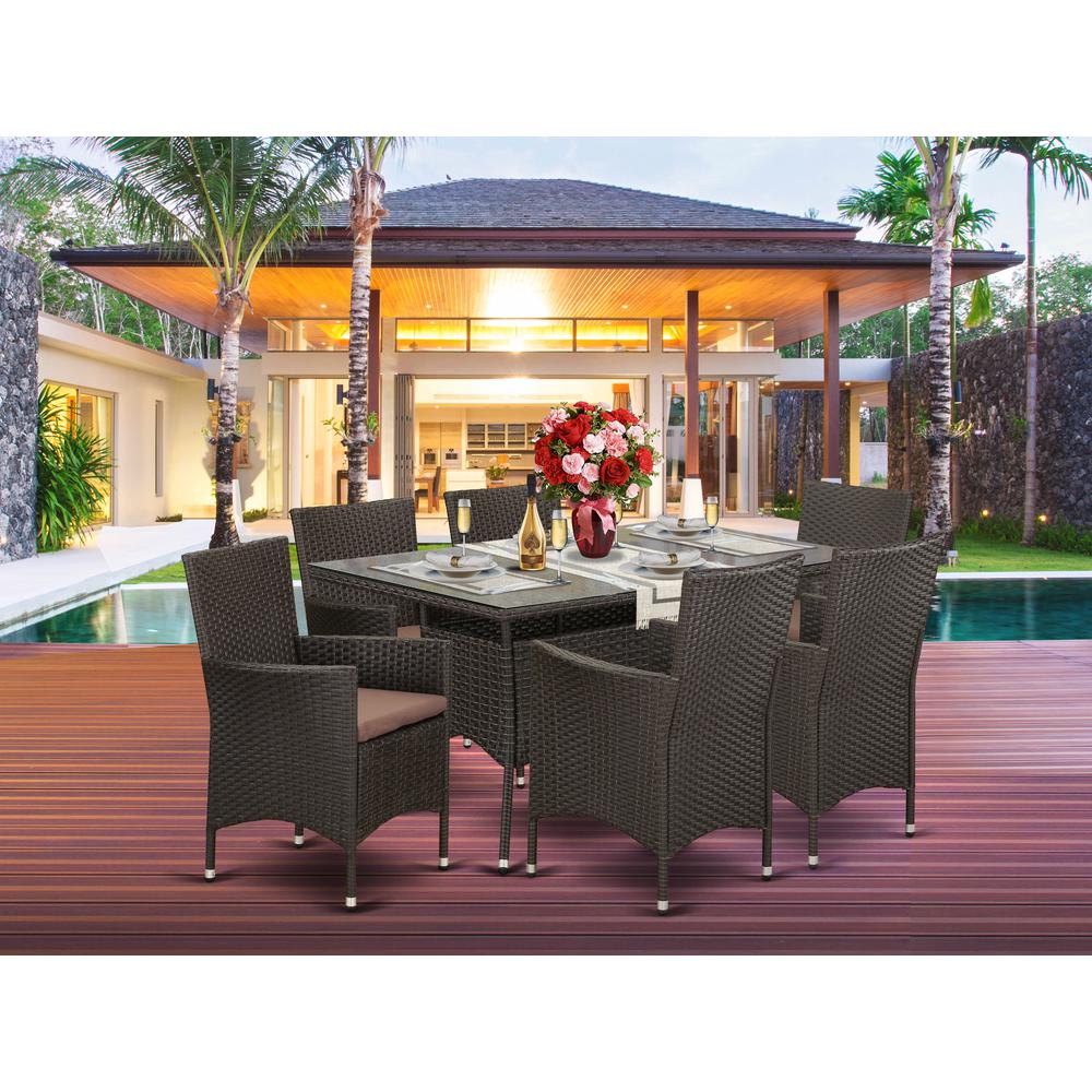 Wicker Patio Set Dark Brown VLVL7-63S By East West Furniture | Outdoor Dining Sets | Modishstore