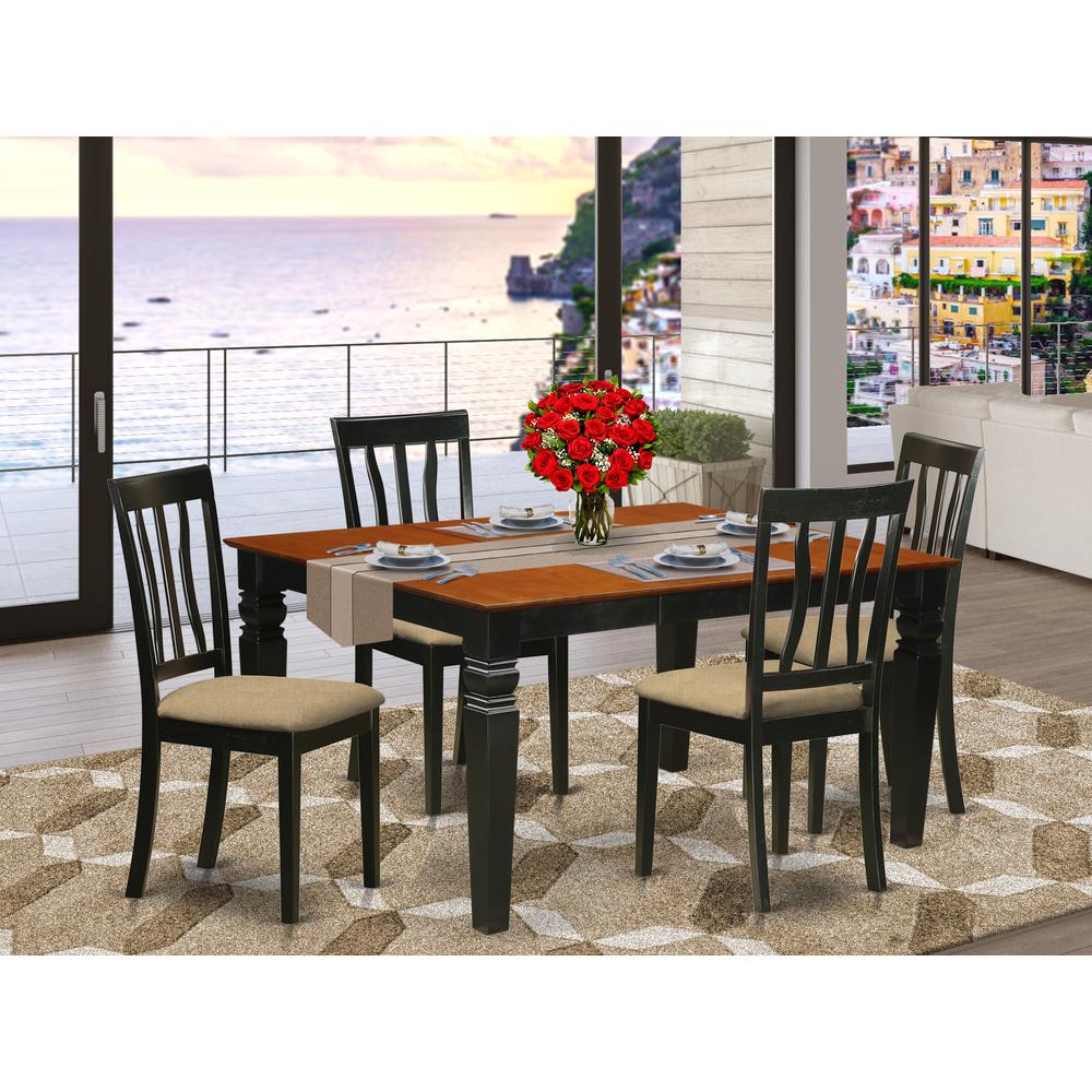 5 Pc Kitchen Table Set With A Dining Table And 4 Linen Kitchen Chairs In Black By East West Furniture - Wean5-Bch-C | Dining Sets | Modishstore - 2