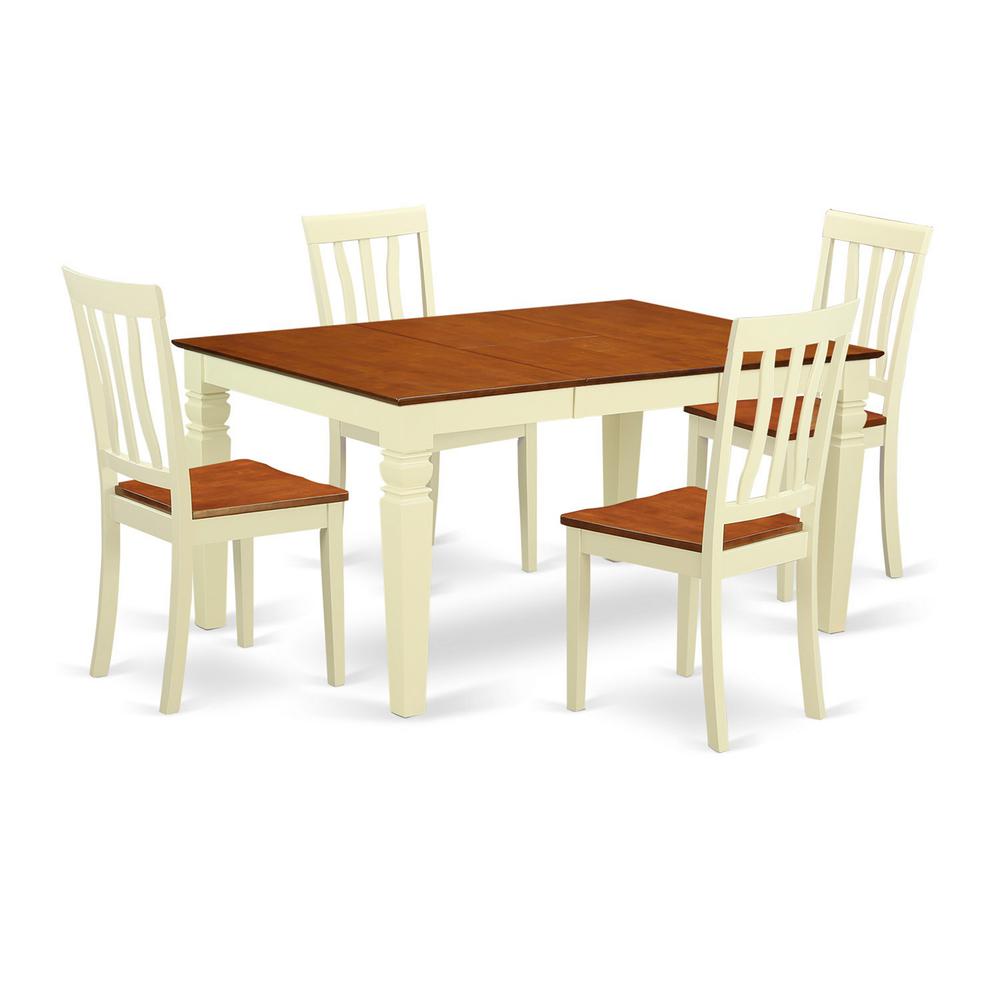 5 Pc Kitchen Table Set With A Dining Table And 4 Wood Dining Chairs In Buttermilk And Cherry By East West Furniture | Dining Sets | Modishstore - 2