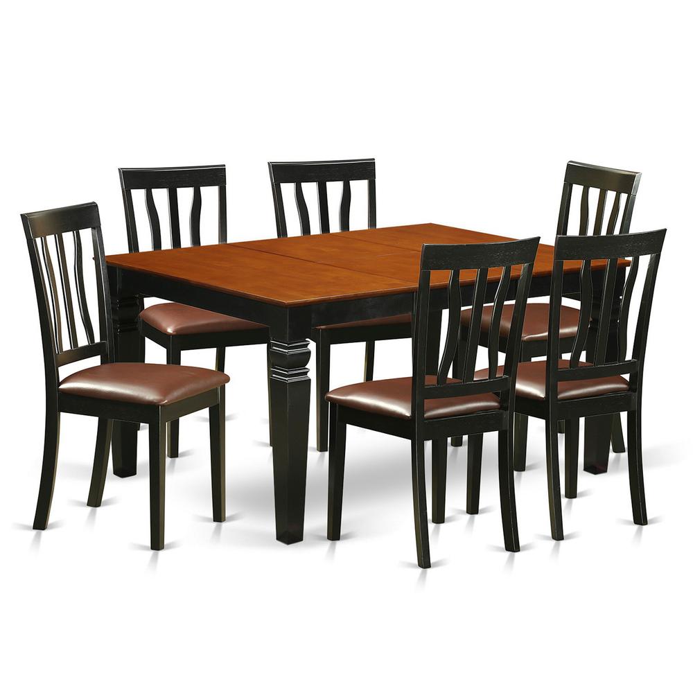 7 Pc Kitchen Table Set With A Dining Table And 6 Leather Kitchen Chairs In Black By East West Furniture - Wean7-Bch-Lc | Dining Sets | Modishstore - 2