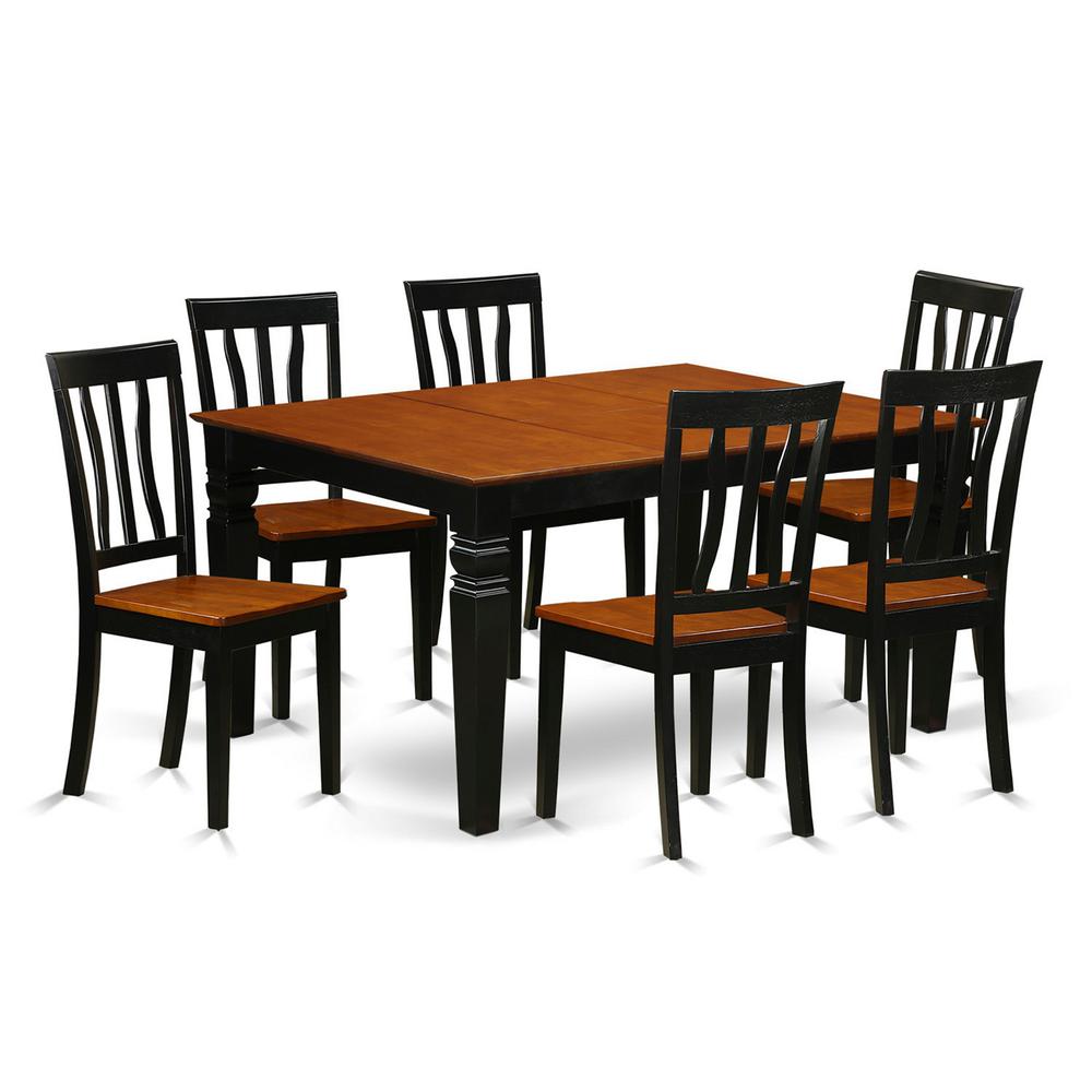 7 Pc Kitchen Table Set With A Kitchen Table And 6 Wood Kitchen Chairs In Black By East West Furniture | Dining Sets | Modishstore - 2
