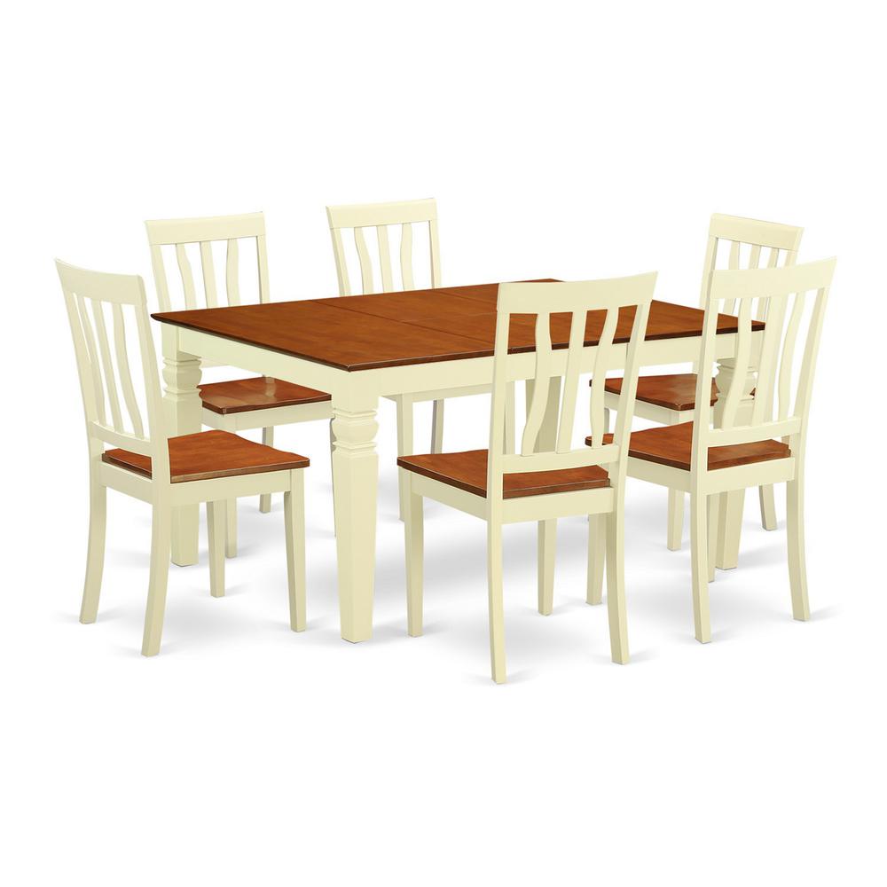 7 Pc Dining Set With A Kitchen Table And 6 Wood Kitchen Chairs In Buttermilk And Cherry By East West Furniture | Dining Sets | Modishstore - 2