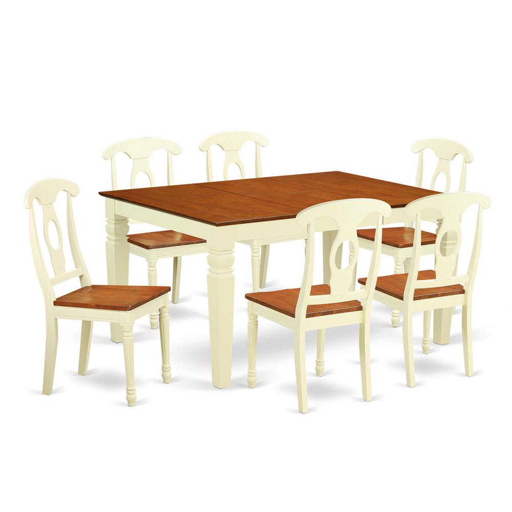 7 Pc Kitchen Table Set With A Dinning Table And 6 Wood Dining Chairs In Buttermilk And Cherry By East West Furniture - Weke7-Bmk-W | Dining Sets | Modishstore - 2