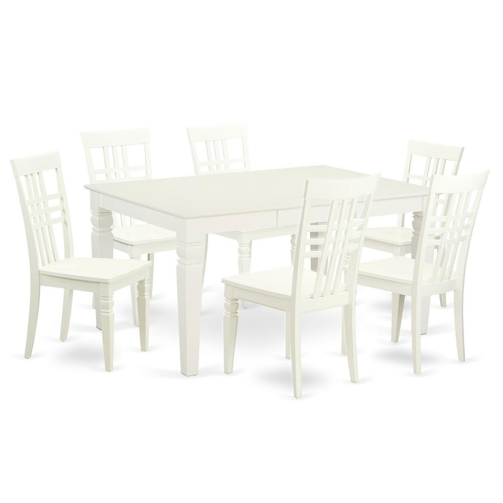 7 Pc Rectangular Kitchen Table And 6 Wood Chairs For Dining Room In Linen White By East West Furniture | Dining Sets | Modishstore - 2