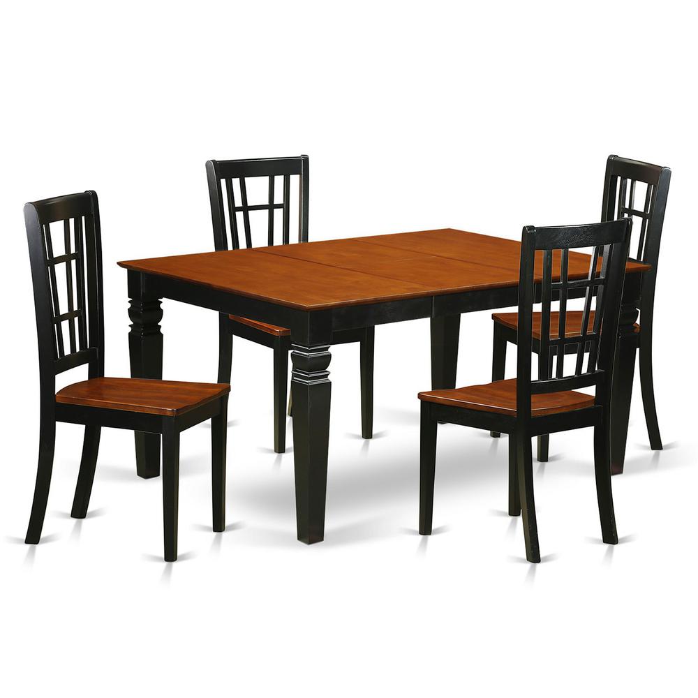 5 Pc Dining Set With A Dinning Table And 4 Wood Kitchen Chairs In Black By East West Furniture | Dining Sets | Modishstore - 2