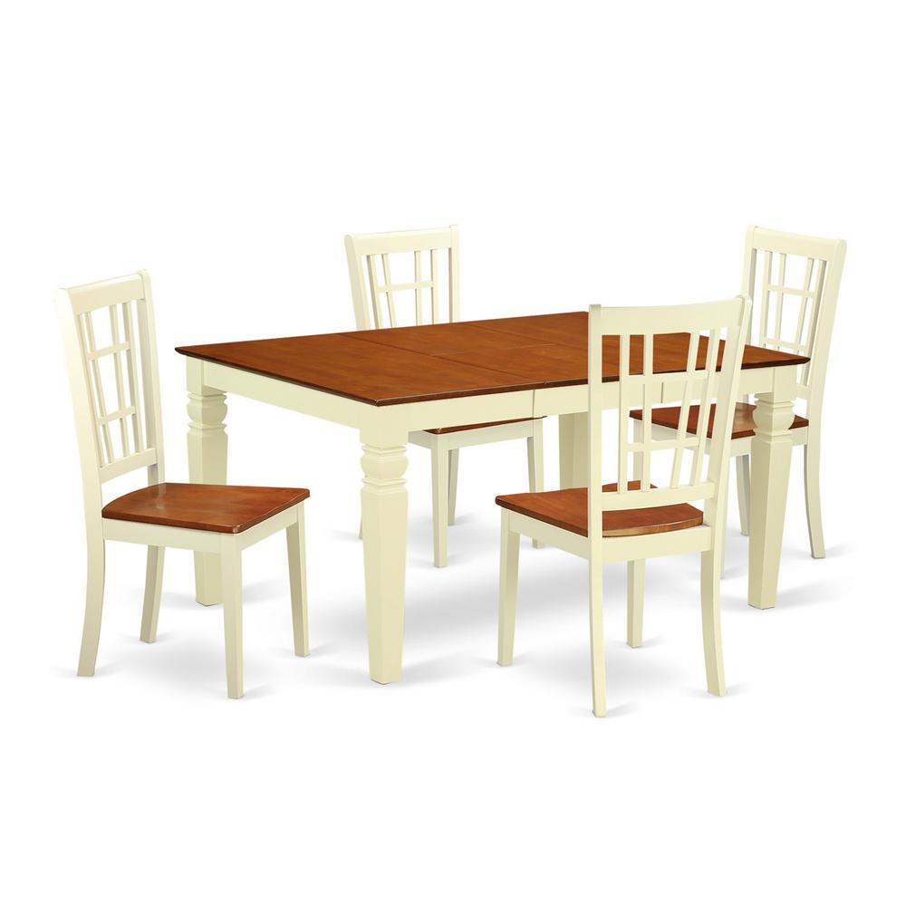 5 Pc Dinette Set With A Dinning Table And 4 Wood Dining Chairs In Buttermilk And Cherry By East West Furniture | Dining Sets | Modishstore - 2